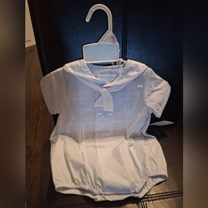 Petit Ami Blue Baby Sailor Button Down Romper